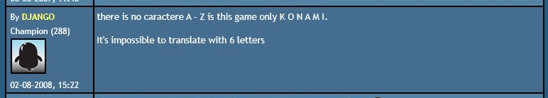 Django’s 2008 MSX.org post saying the game appeared impossible to translate with only six Latin letters